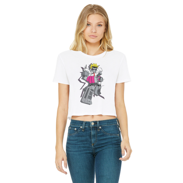"ROBOT LOVER" (Colour) Classic Women's Cropped Raw Edge T-Shirt