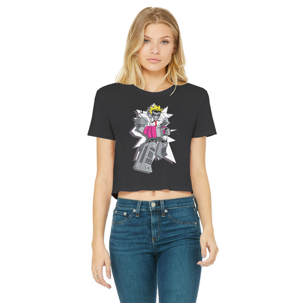 "ROBOT LOVER" (Colour) Classic Women's Cropped Raw Edge T-Shirt