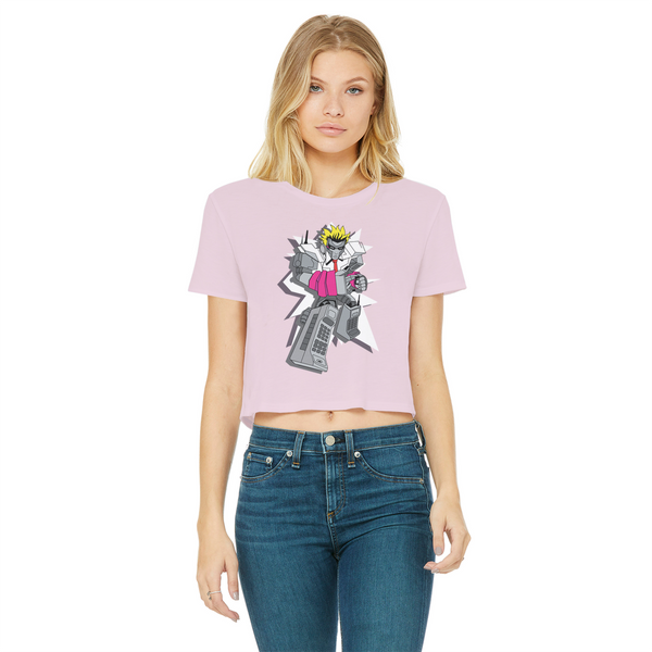 "ROBOT LOVER" (Colour) Classic Women's Cropped Raw Edge T-Shirt