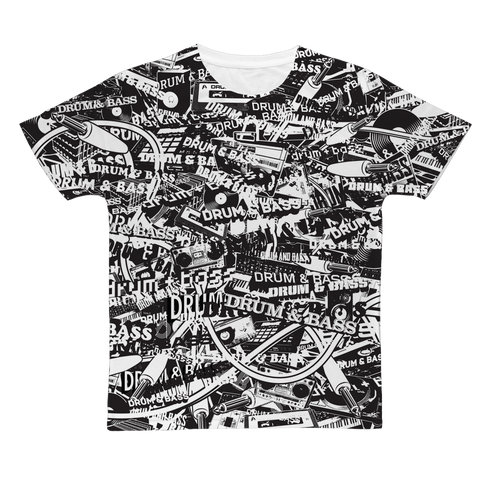"DRUM & BASS" Collage All-Over Print T-Shirt