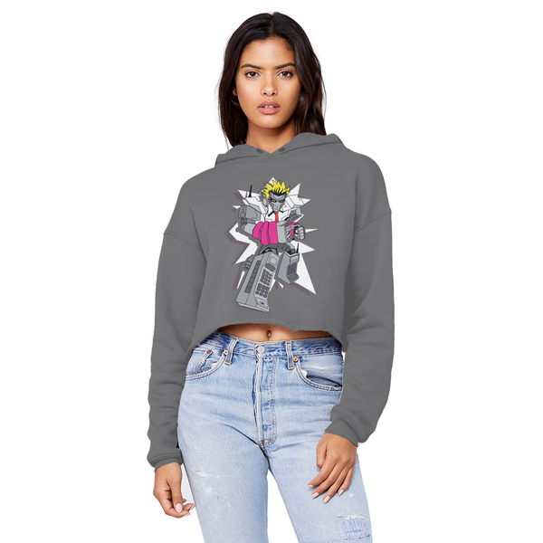 "ROBOT LOVER" (Colour) Unisex Cropped Raw Edge Boyfriend Hoodie