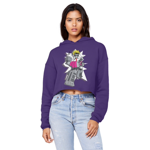 "ROBOT LOVER" (Colour) Unisex Cropped Raw Edge Boyfriend Hoodie