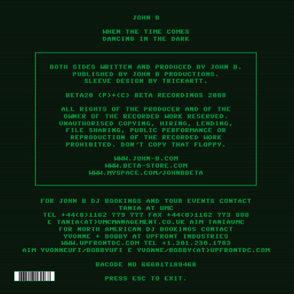BETA020 - John B - When The Time Comes b/w Dancing in the Dark