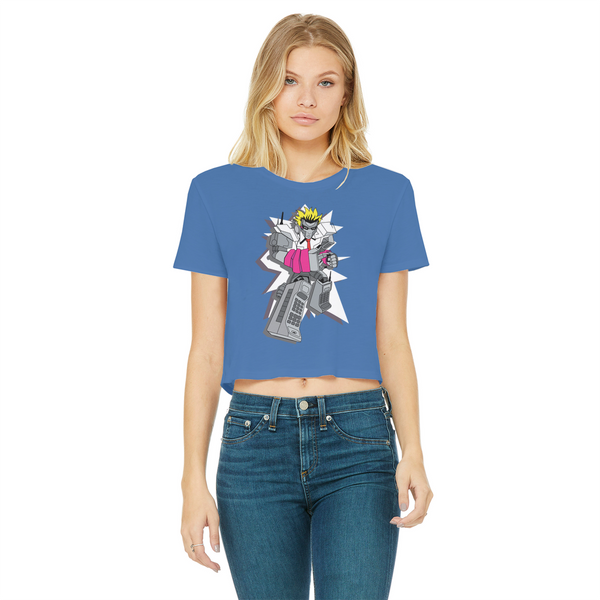"ROBOT LOVER" (Colour) Classic Women's Cropped Raw Edge T-Shirt
