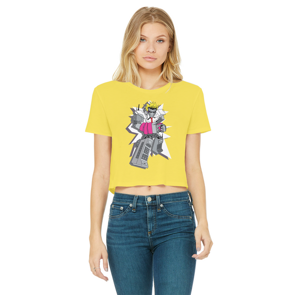 "ROBOT LOVER" (Colour) Classic Women's Cropped Raw Edge T-Shirt