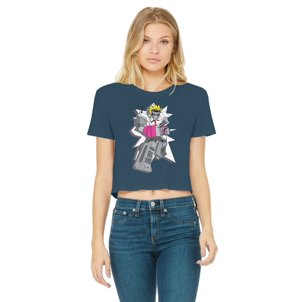 "ROBOT LOVER" (Colour) Classic Women's Cropped Raw Edge T-Shirt