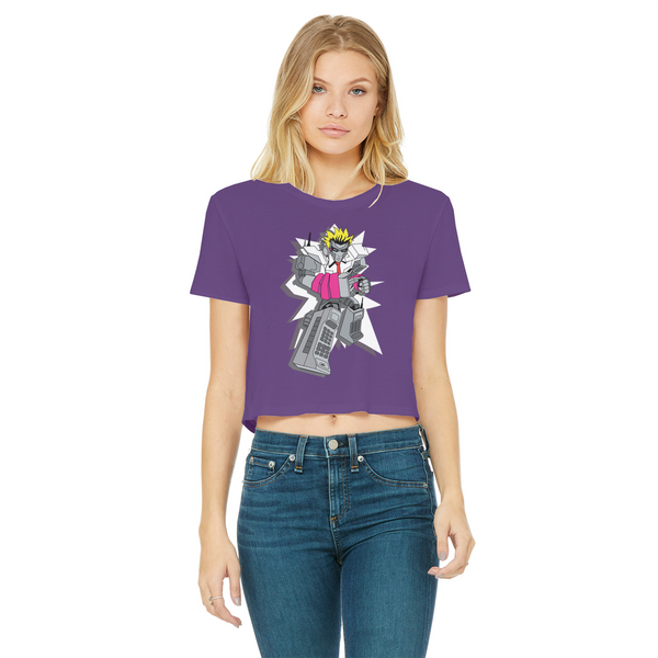 "ROBOT LOVER" (Colour) Classic Women's Cropped Raw Edge T-Shirt